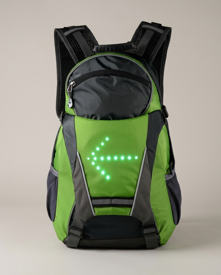 Signal Backpack in Green with the LED arrow pointing left